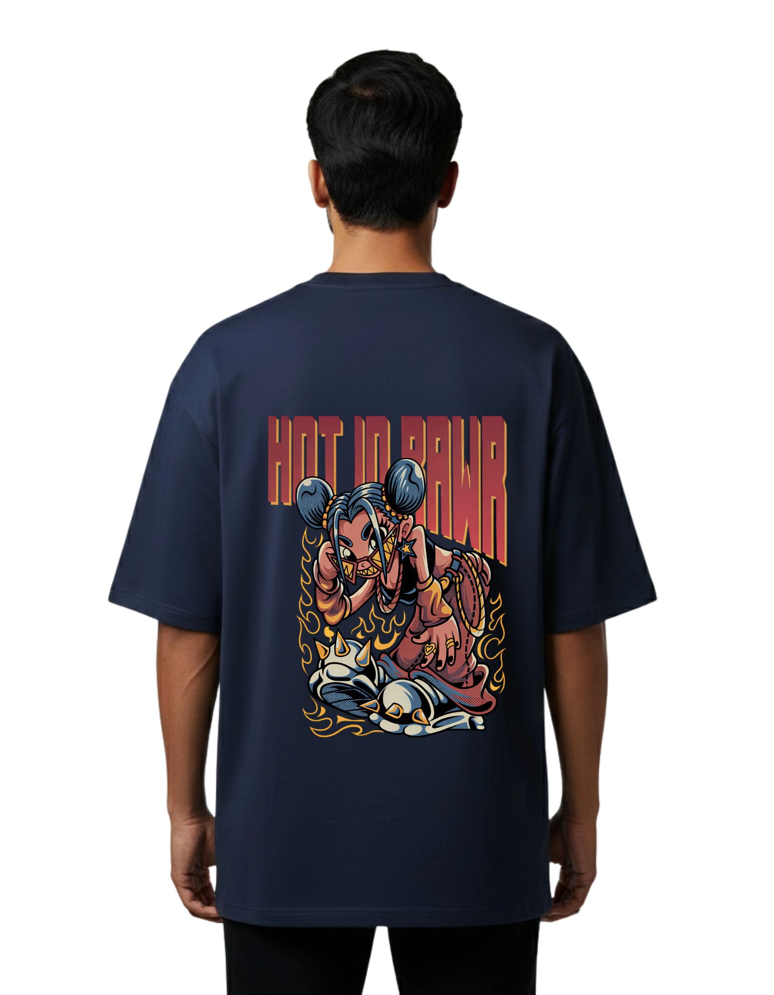 Hot In Rawr Oversized Cotton French Terry T-Shirt 240 GSM Navy Blue