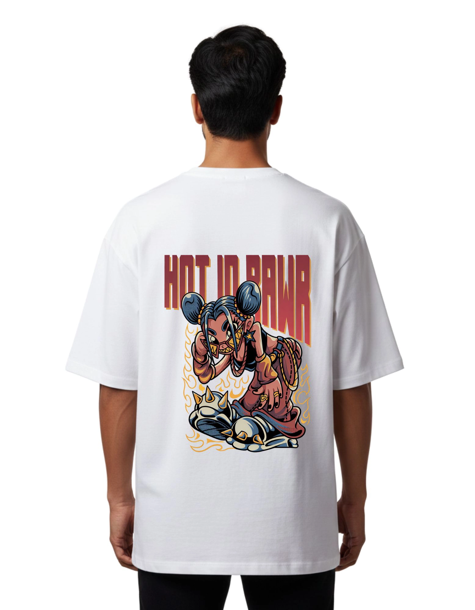Hot In Rawr Oversized Cotton French Terry T-Shirt 240 GSM White