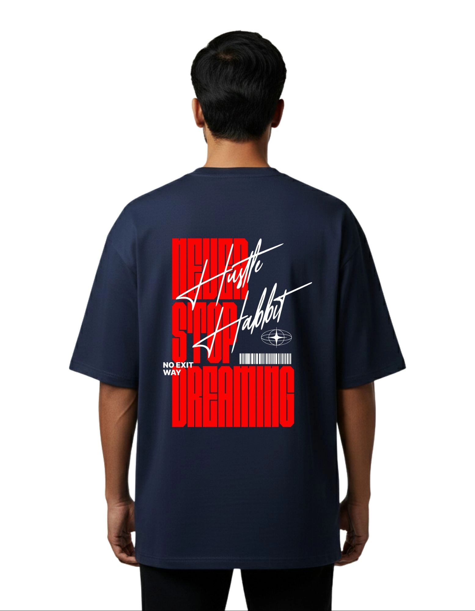Hustle Habit Oversized Cotton French Terry T-Shirt 240 GSM Navy Blue