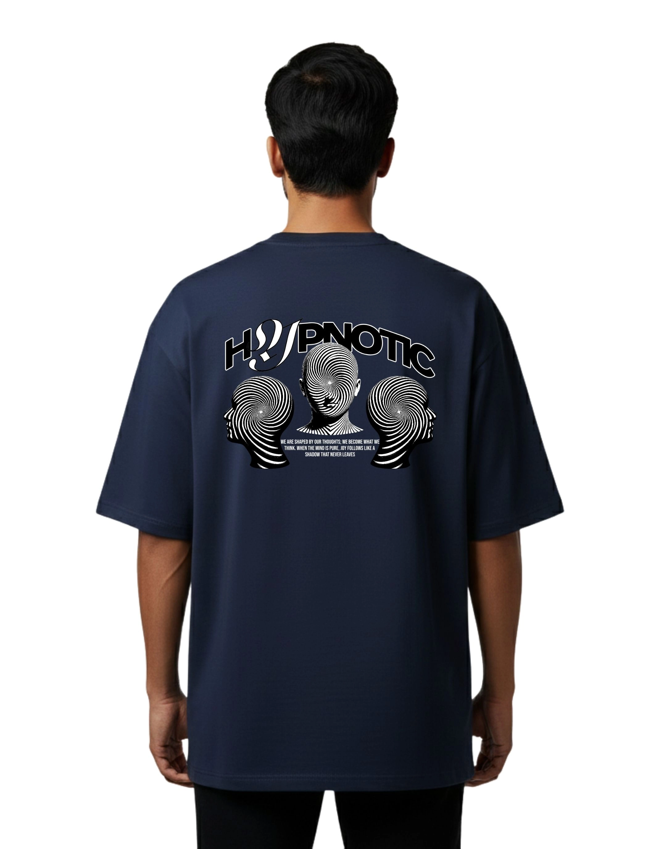 Hypnotic Mind Oversized Cotton French Terry T-Shirt 240 GSM Navy Blue