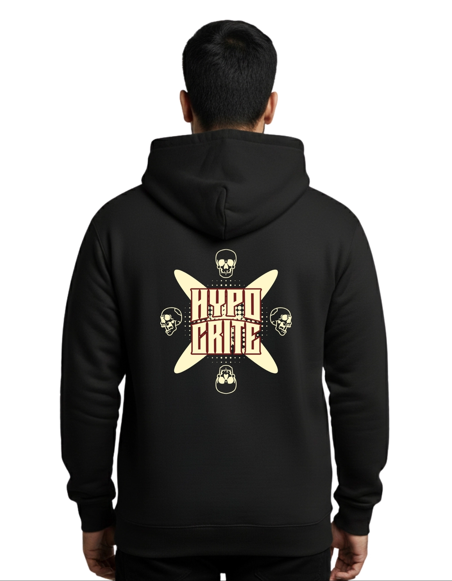 Hypocrite Skull Street Graphic Cotton Hoodie Without Zipper 300 GSM Black