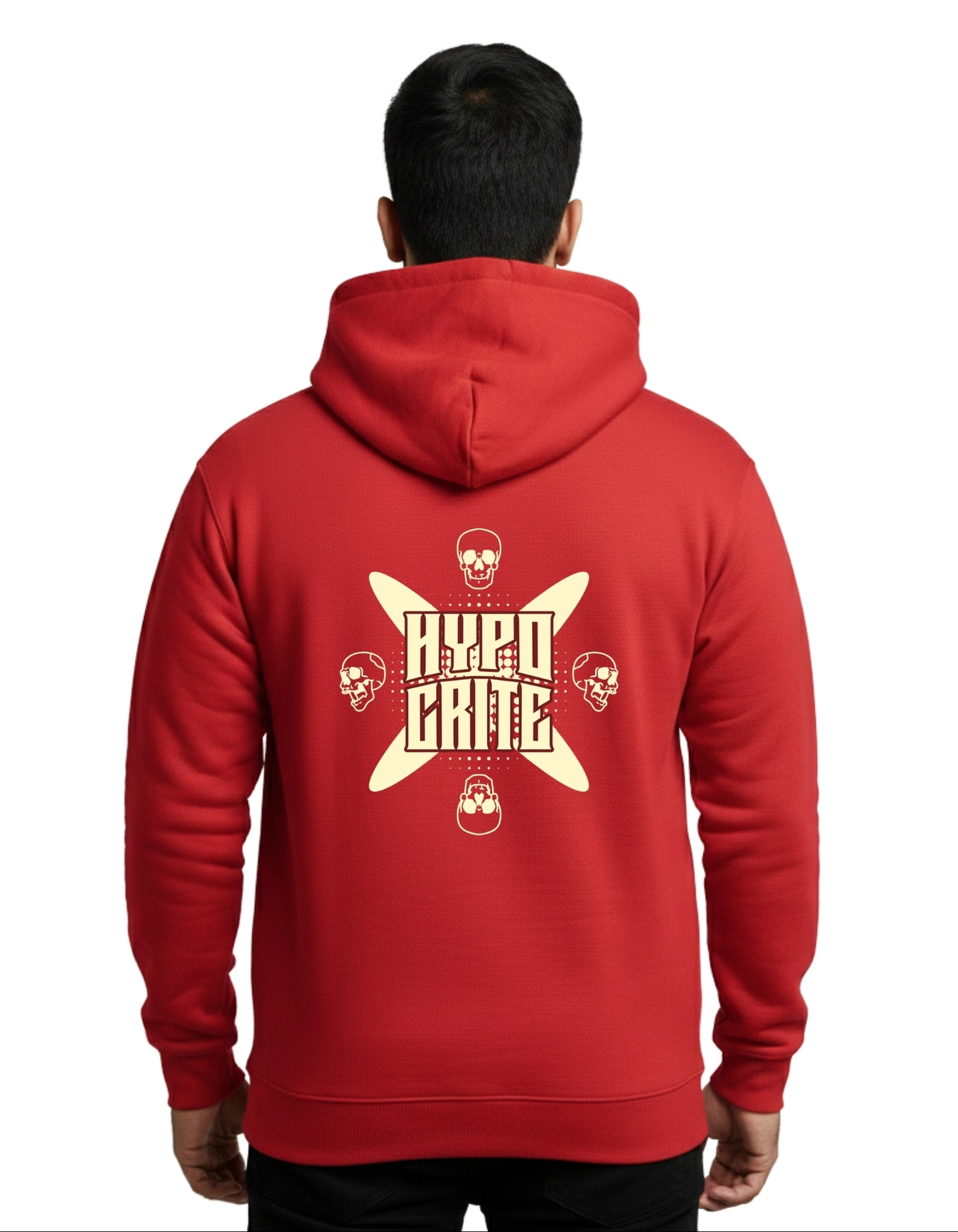 Hypocrite Skull Street Graphic Cotton Hoodie Without Zipper 300 GSM Red