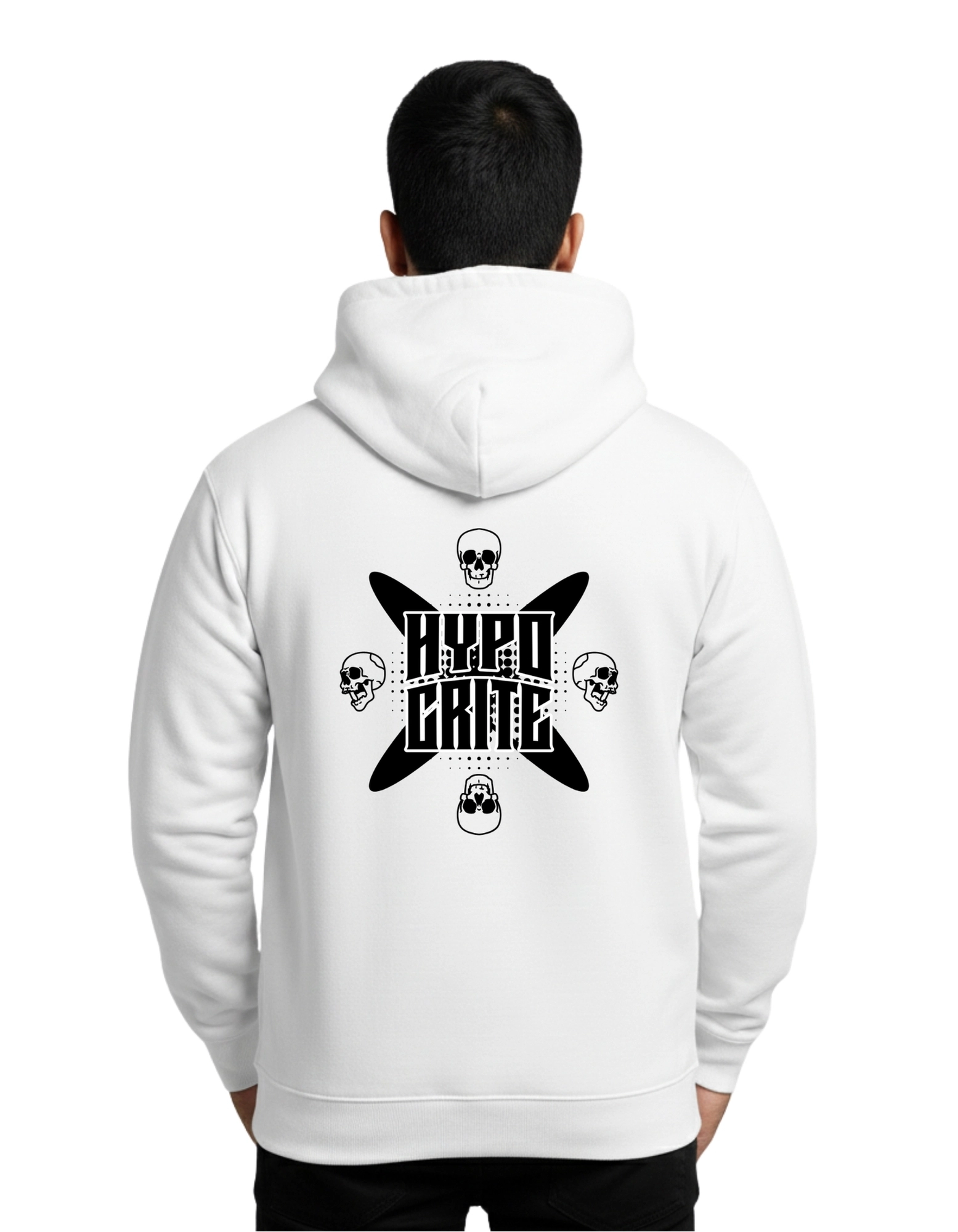 Hypocrite Skull Street Graphic Cotton Hoodie Without Zipper 300 GSM White