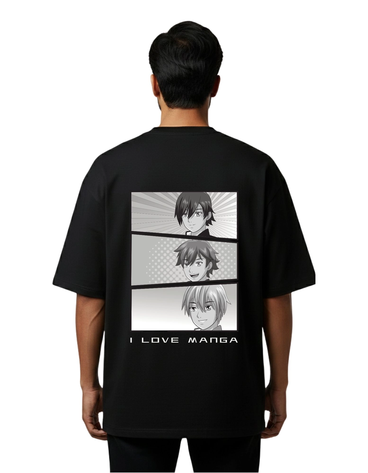 I Love Manga Oversized French Terry 240 GSM T-Shirt Black