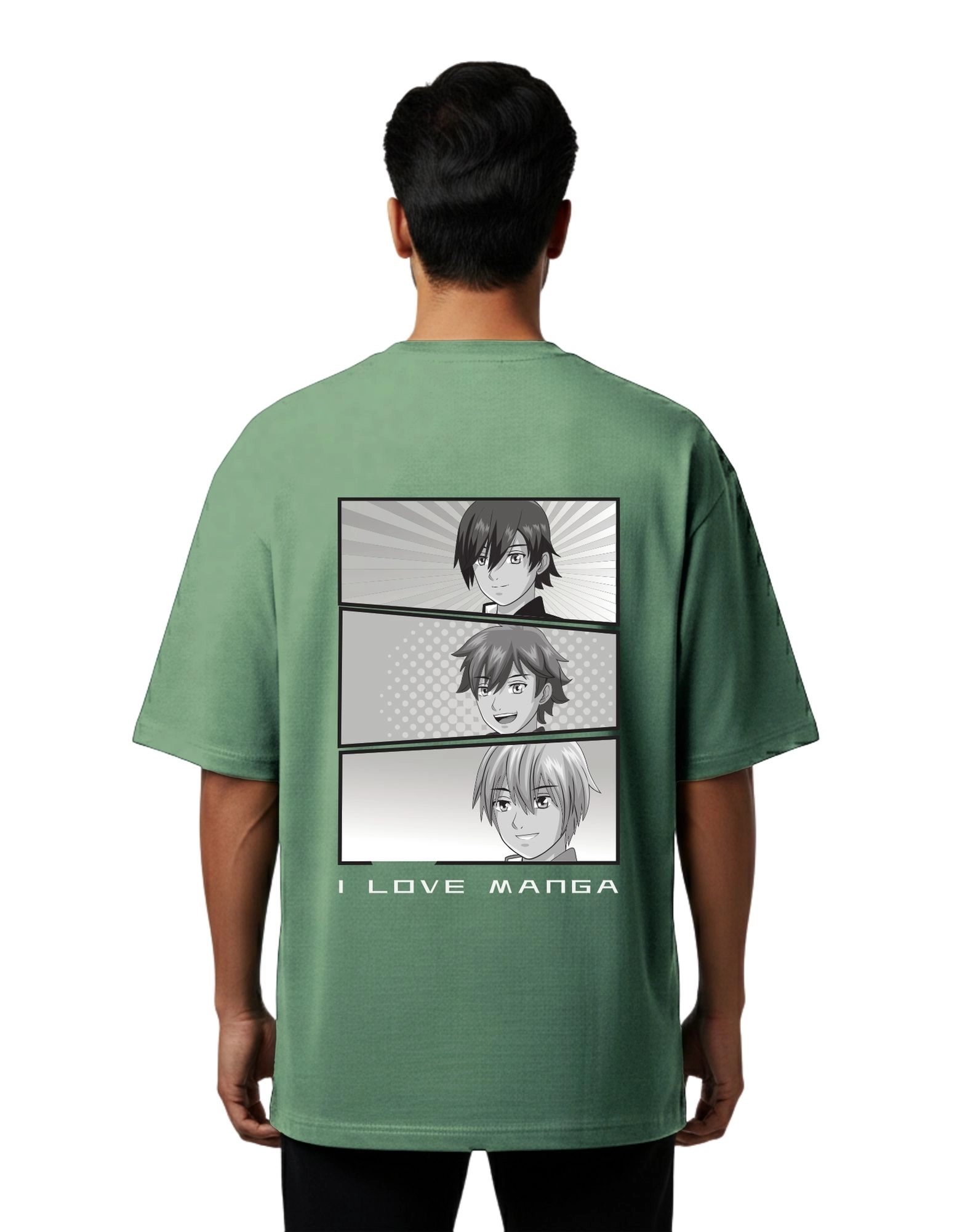 I Love Manga Oversized French Terry 240 GSM T-Shirt D Green