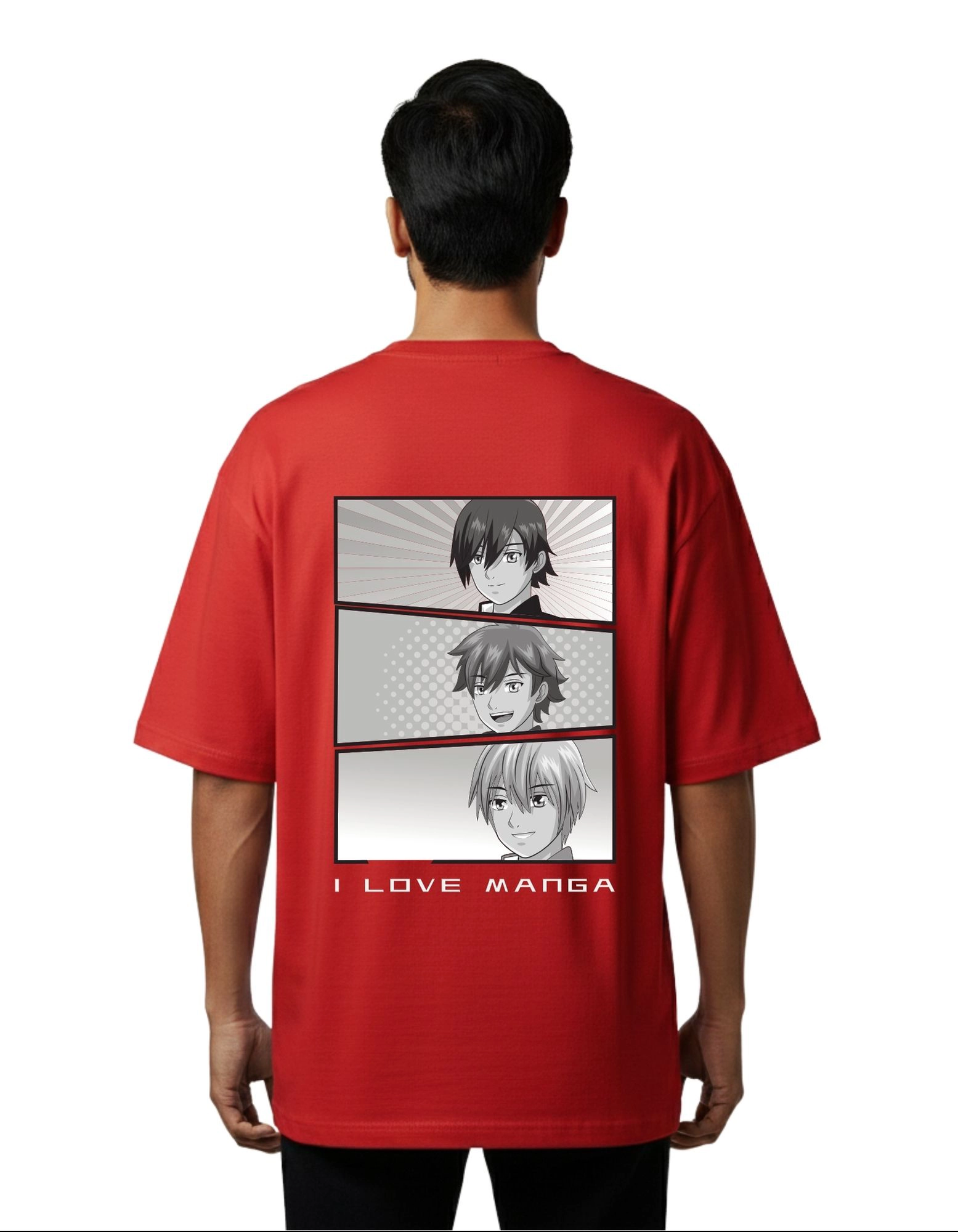 I Love Manga Oversized French Terry 240 GSM T-Shirt Red