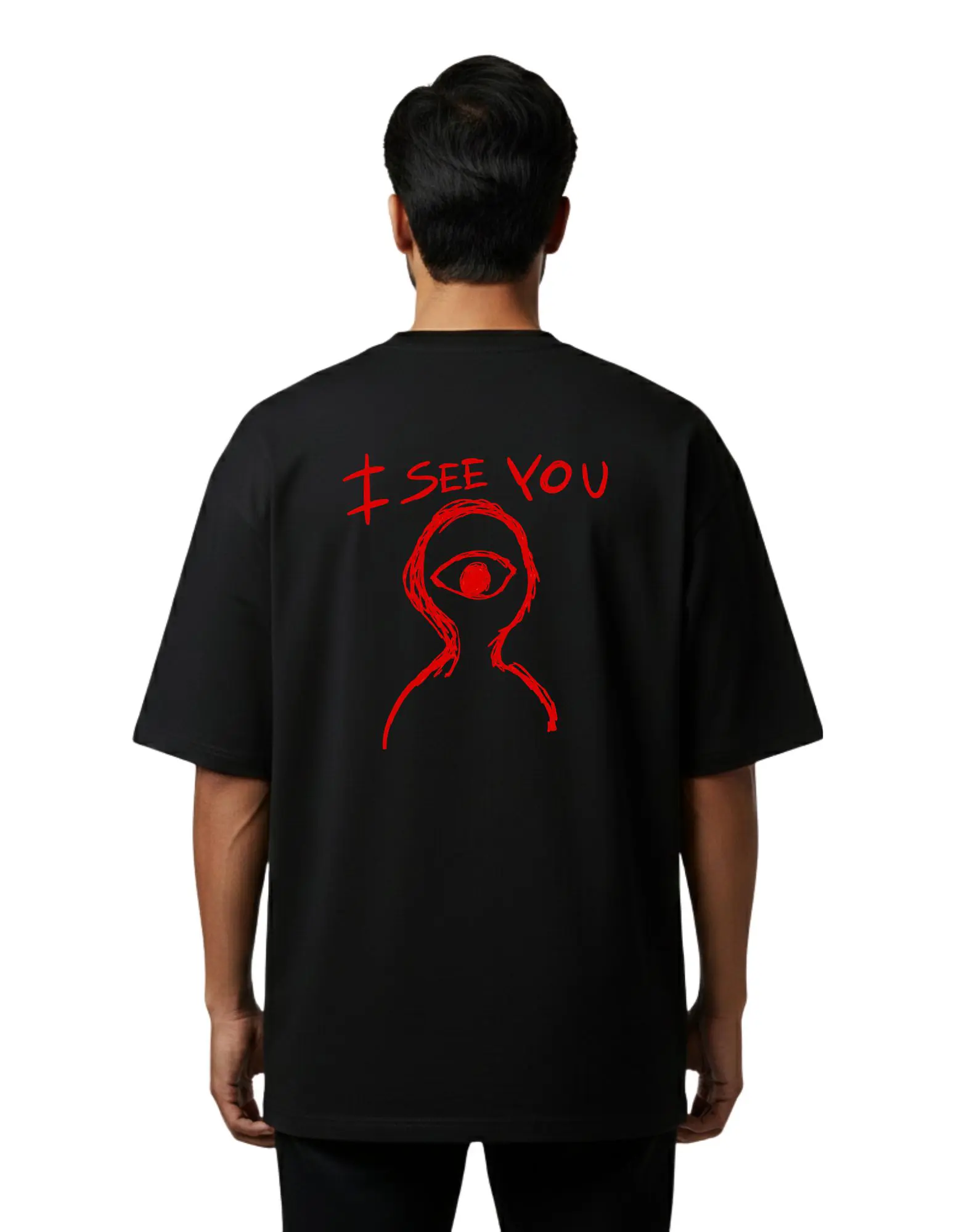 I See You Oversize Cotton French Terry T-Shirt 240 GSM Black