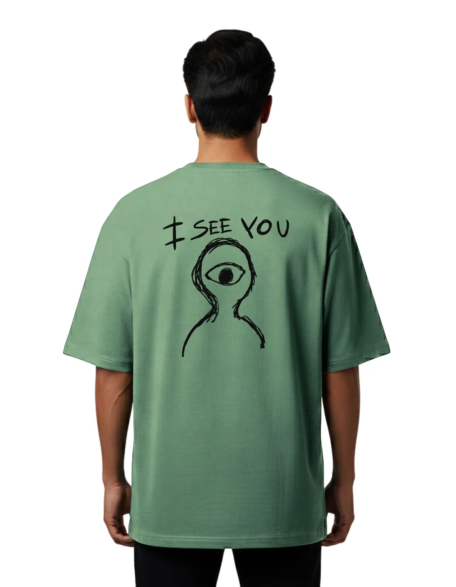 I See You Oversize Cotton French Terry T-Shirt 240 GSM D Green