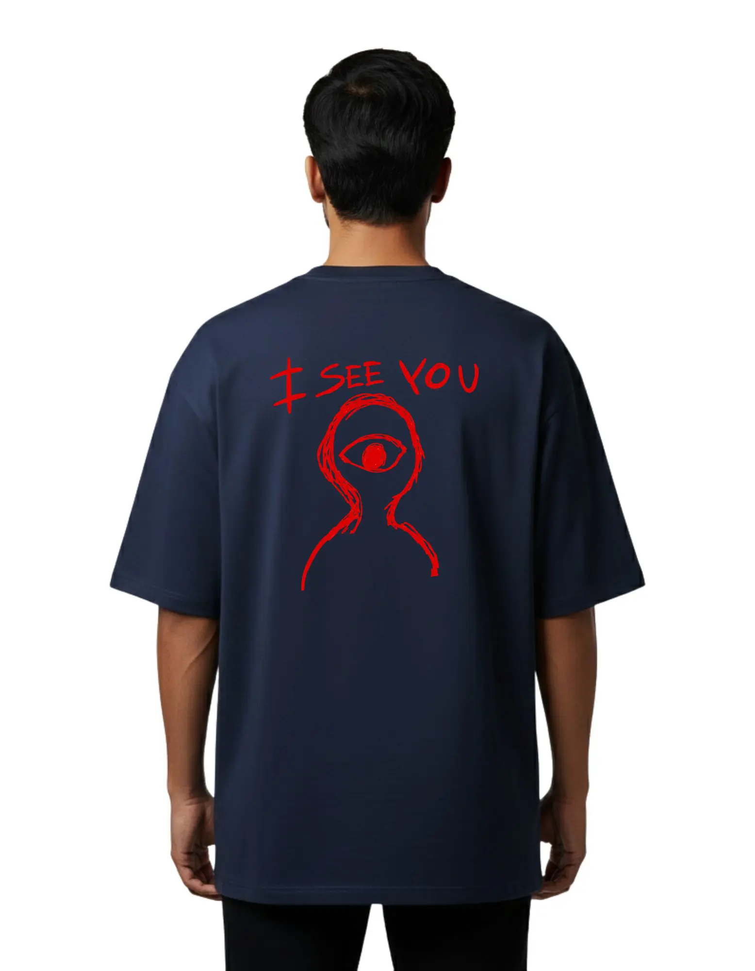 I See You Oversize Cotton French Terry T-Shirt 240 GSM Navy Blue