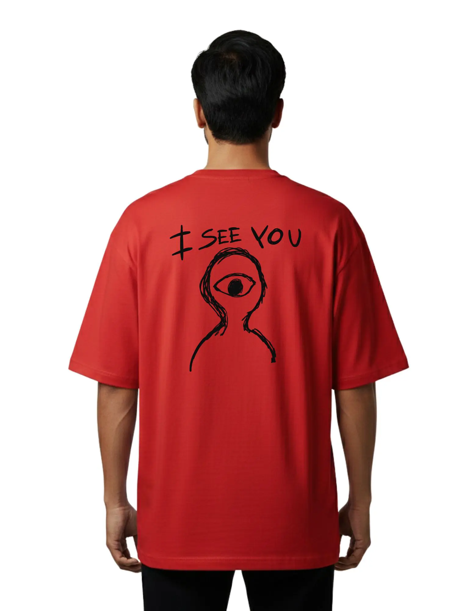 I See You Oversize Cotton French Terry T-Shirt 240 GSM Red