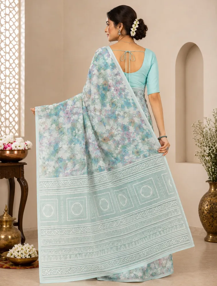 Ice Blue Womens Printed Luxury Poonam special Soft Silk — bulk from ₹1416