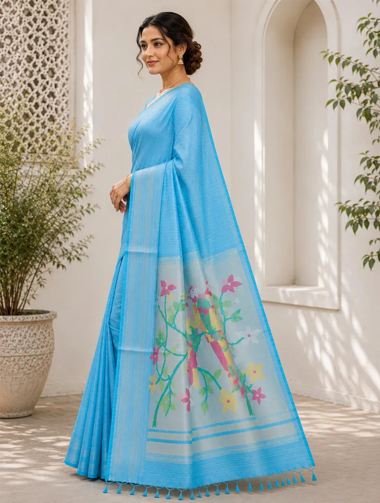 Indigo Blue Womens Printed Luxury Kasthuri Cotton Saree