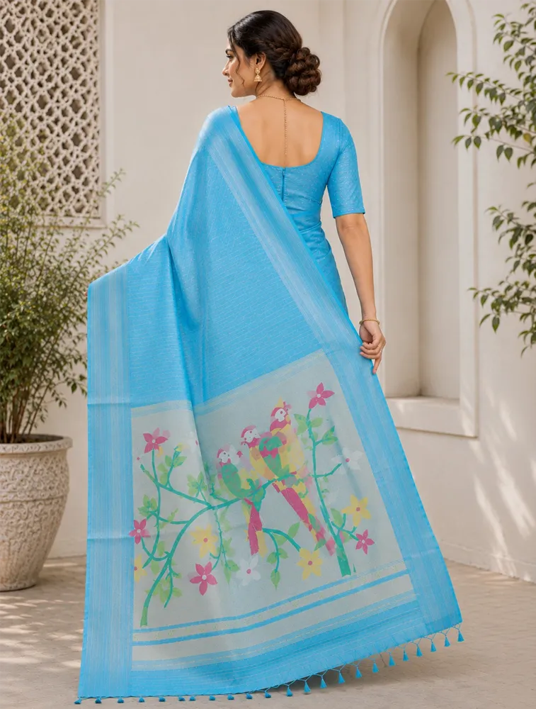 Indigo Blue Womens Printed Luxury Kasthuri Cotton Saree — bulk from ₹1616