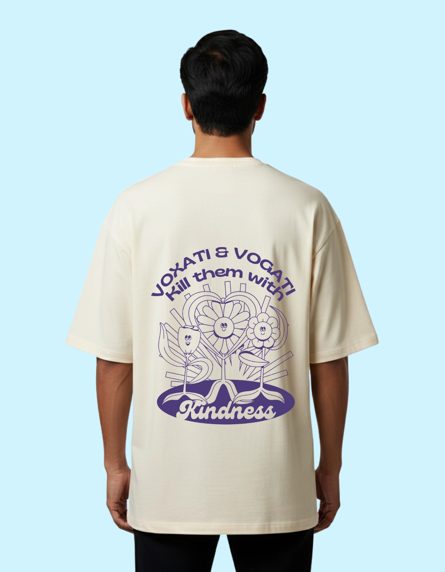 Inner Calm Kindness Oversized French Terry Half Sleeve 240 GSM T-shirts Beige