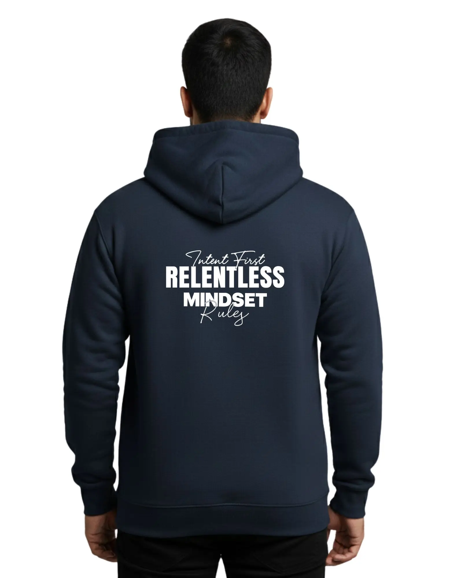 Intent First Relentless Mindset Cotton Hoodie Without Zipper 300 GSM Navy Blue