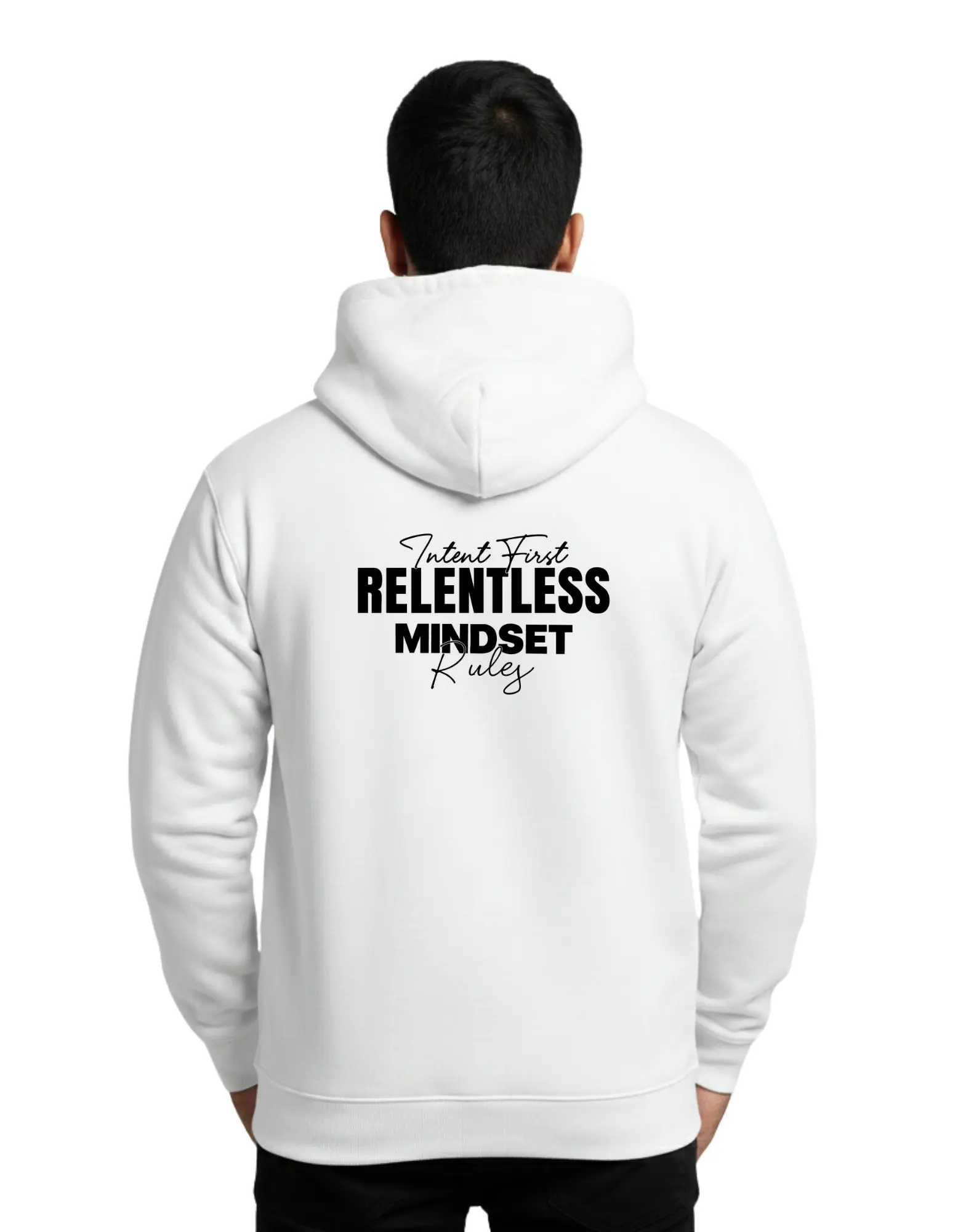 Intent First Relentless Mindset Cotton Hoodie Without Zipper 300 GSM White
