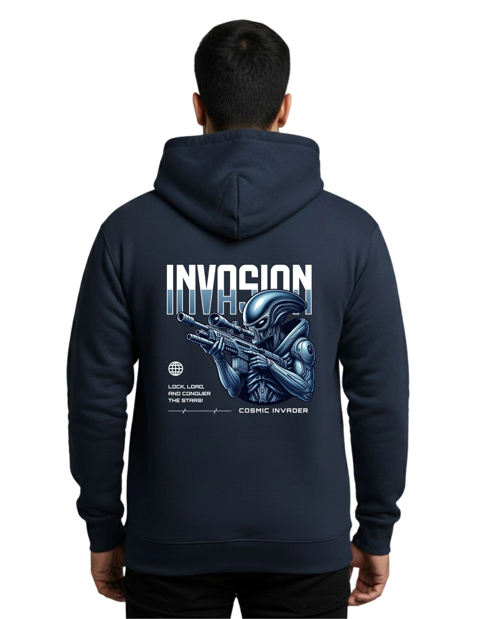 Invasion Cotton Hoodie Without Zipper 300 GSM Navy Blue