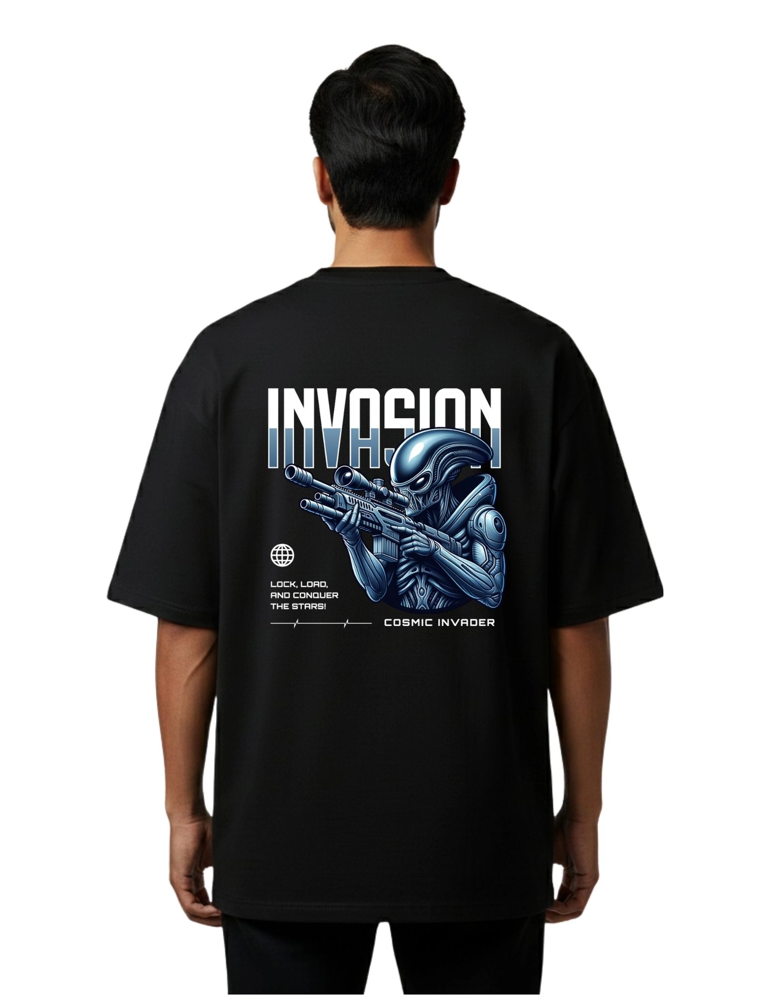 Invasion Oversized Cotton French Terry T-Shirt 240 GSM Black