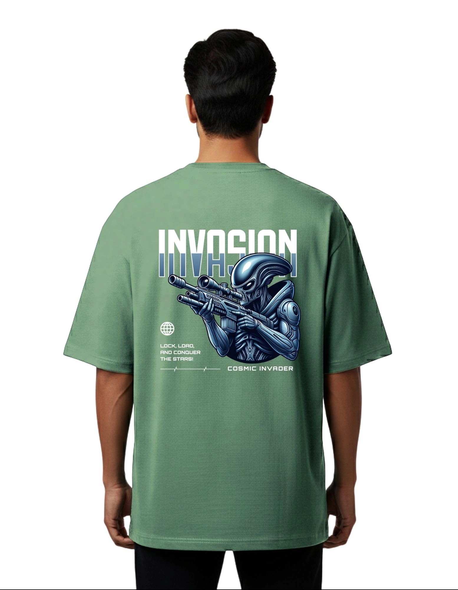 Invasion Oversized Cotton French Terry T-Shirt 240 GSM D Green