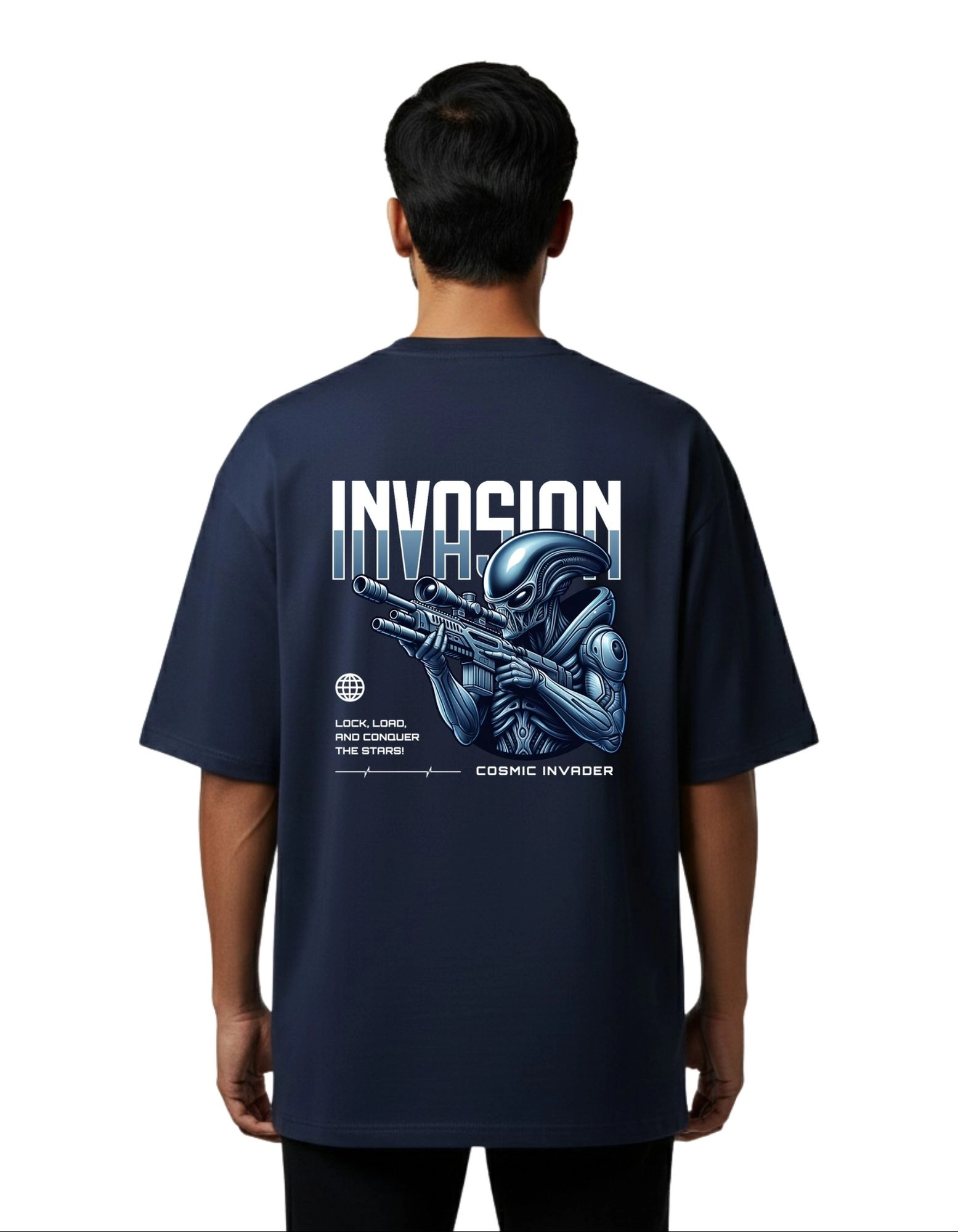 Invasion Oversized Cotton French Terry T-Shirt 240 GSM Navy Blue