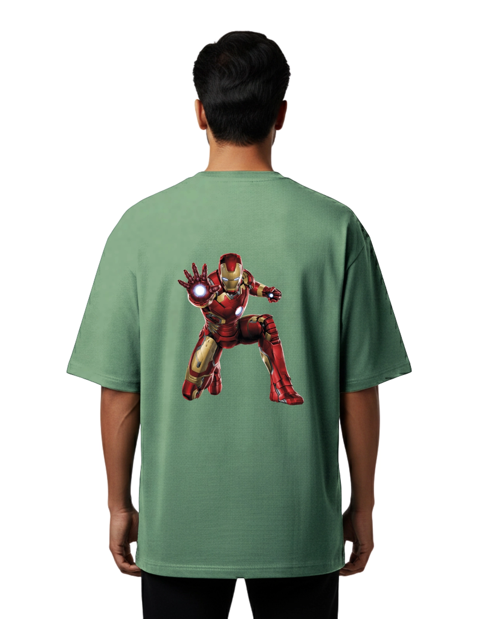 Iron Man Oversized Cotton French Terry T-Shirt 240 GSM D Green
