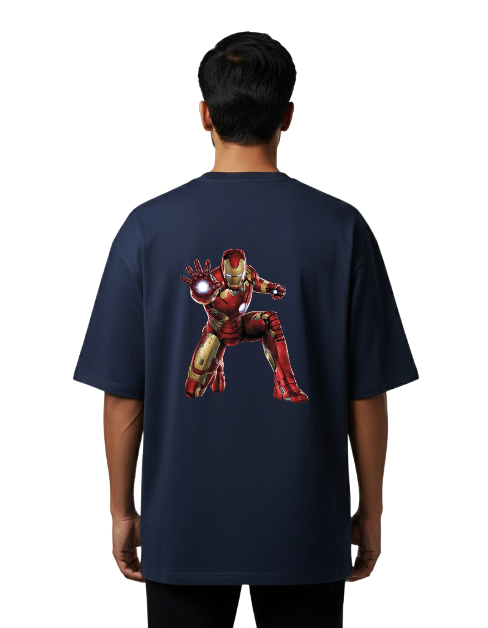 Iron Man Oversized Cotton French Terry T-Shirt 240 GSM Navy Blue
