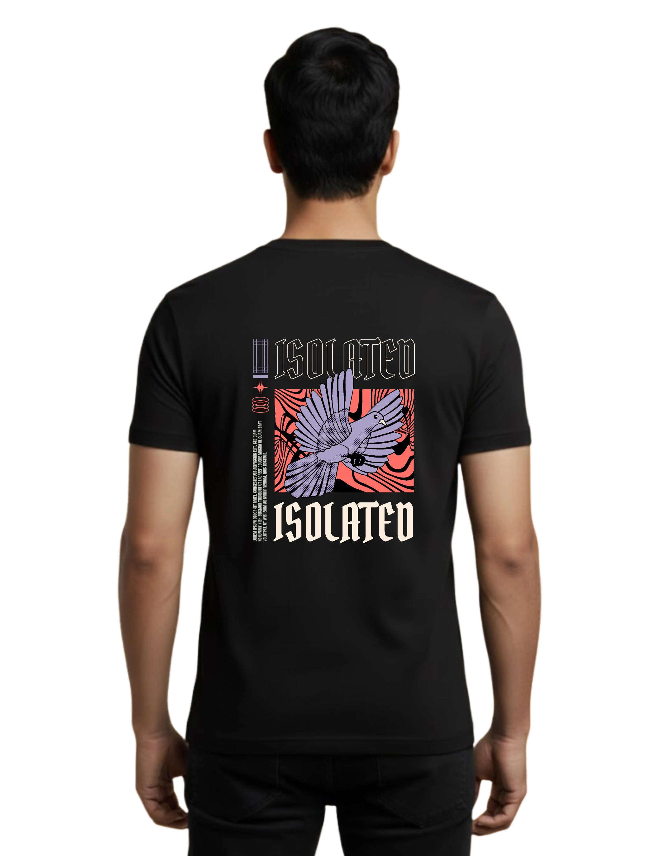 Isolated Bird Graphic Cotton Round Neck 180 GSM T-Shirt Black
