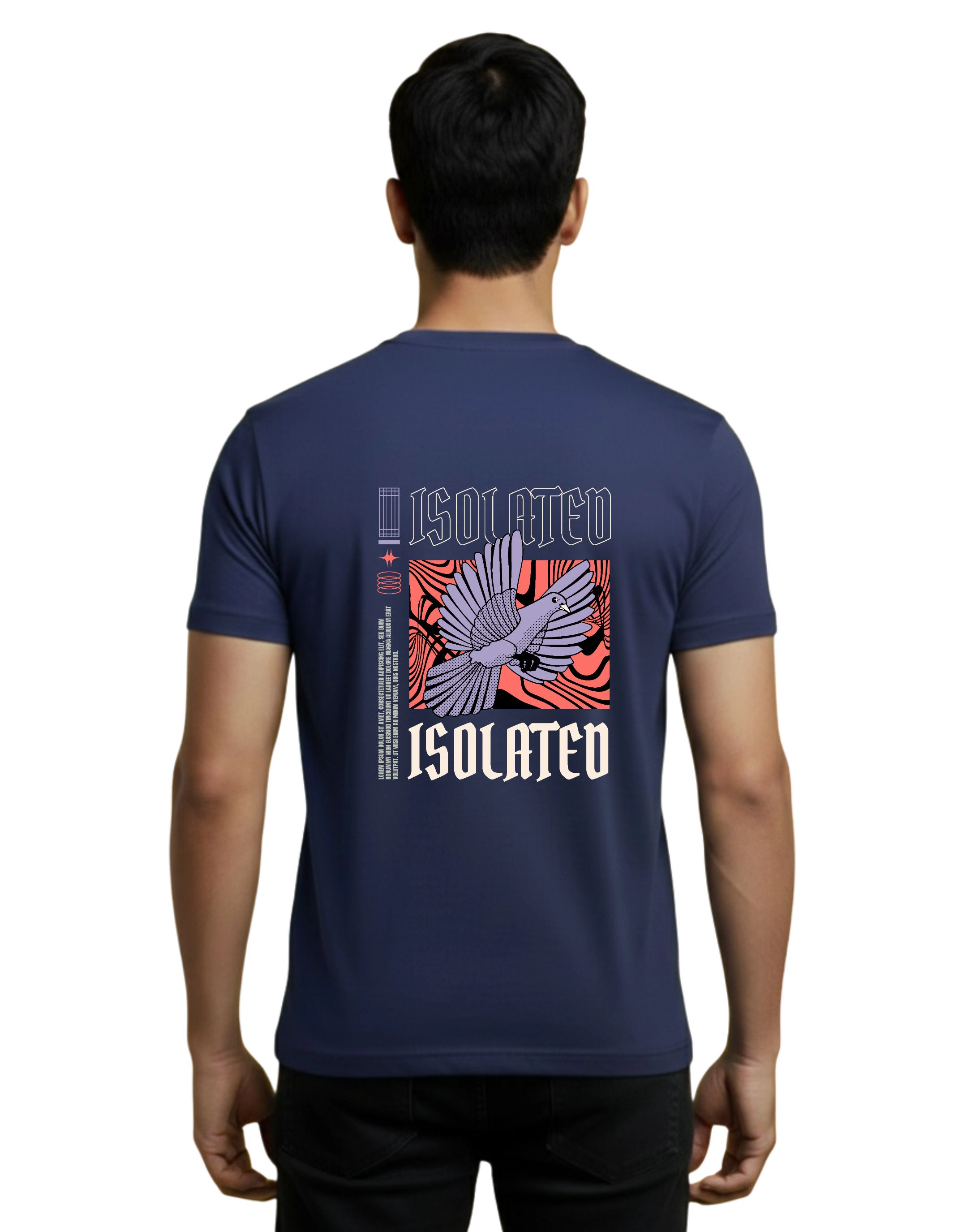 Isolated Bird Graphic Cotton Round Neck 180 GSM T-Shirt Navy Blue