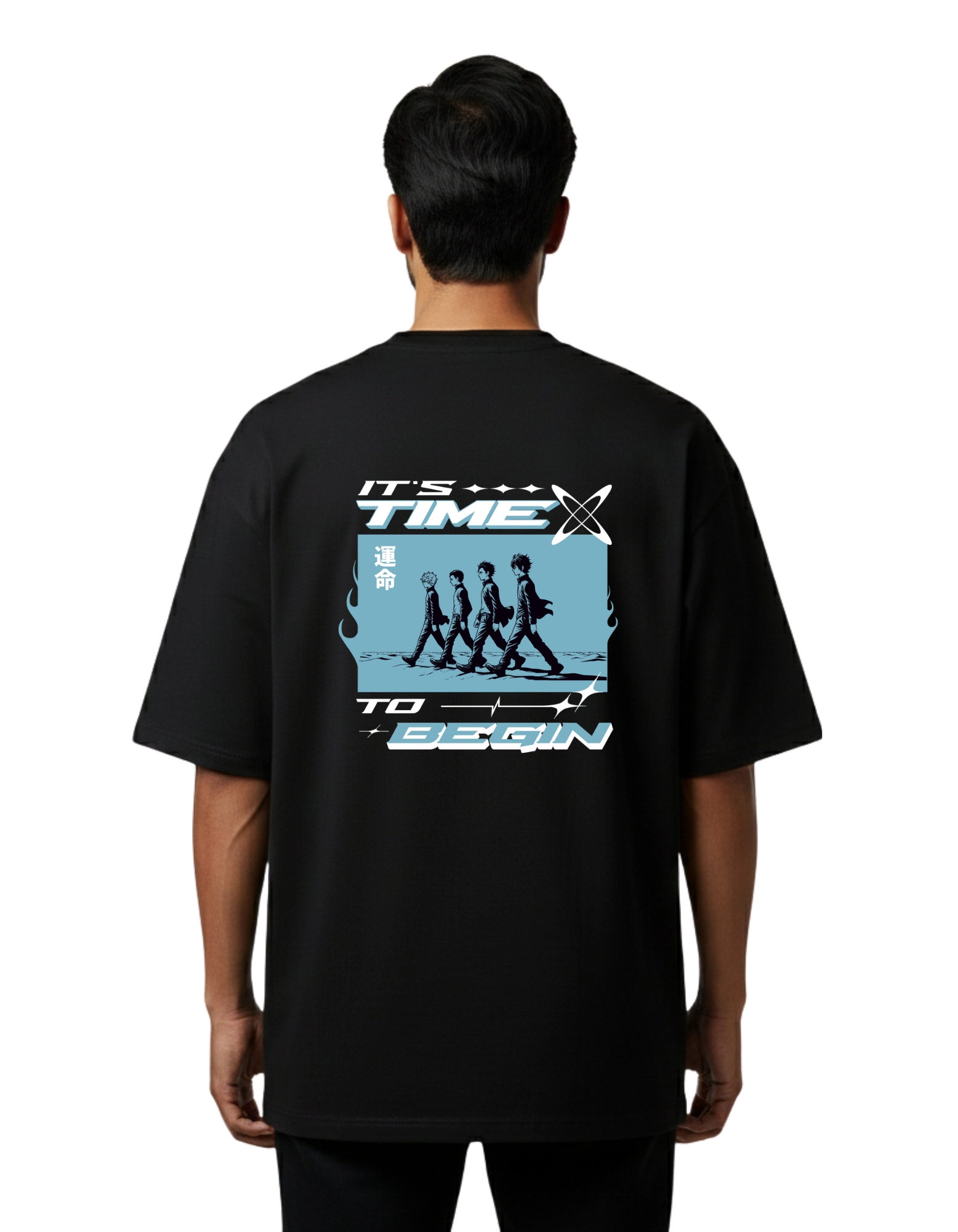 It’s Time To Begin Oversize Cotton French Terry T-Shirt 240 GSM Black