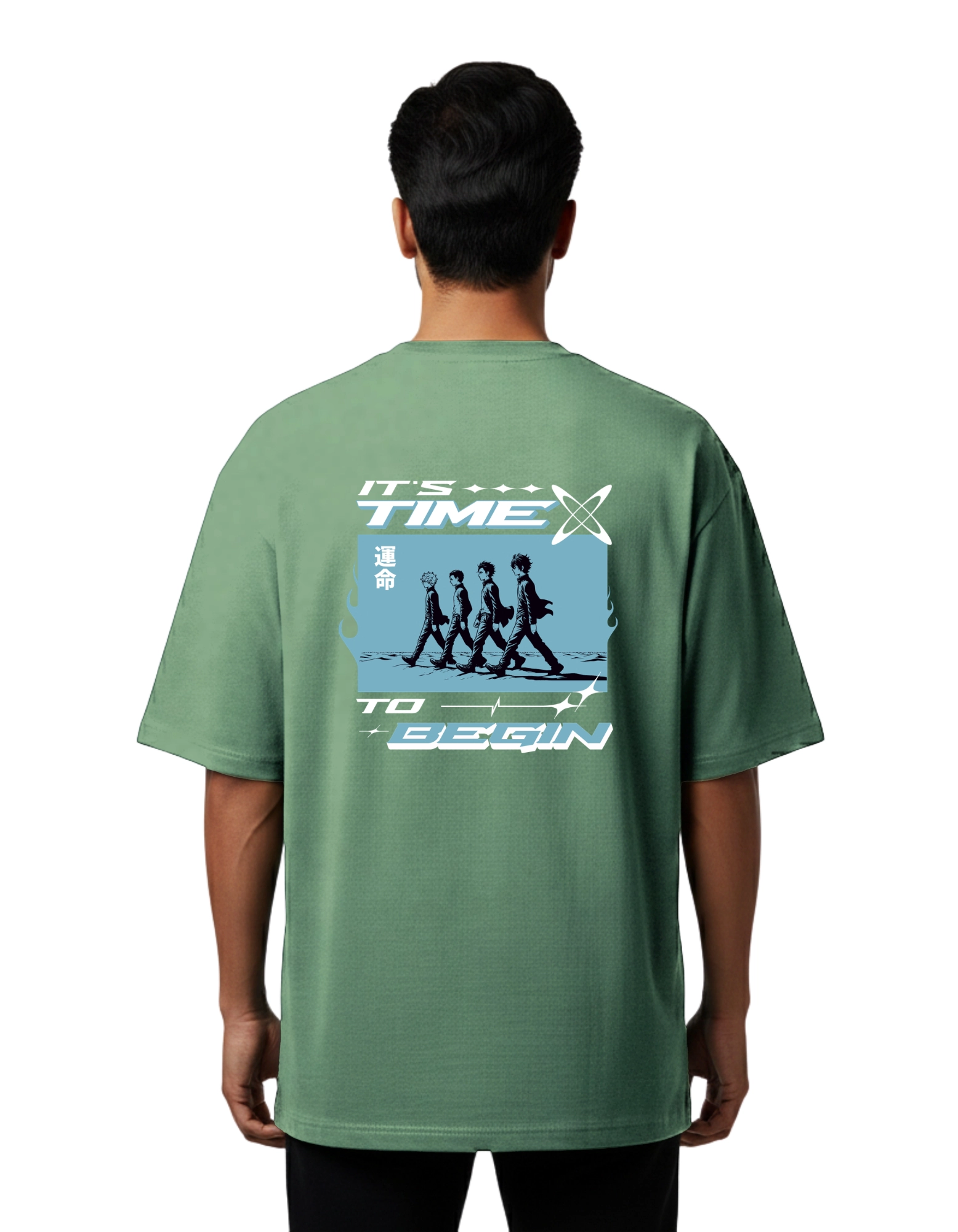 It’s Time To Begin Oversize Cotton French Terry T-Shirt 240 GSM D Green