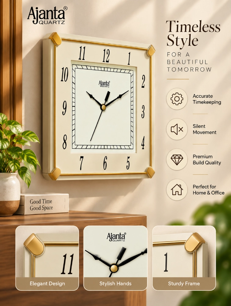 Ivory Ajanta Square Elegance Analog Wall Clock 421