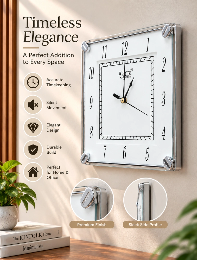White Ajanta Square Elegance Analog Wall Clock 421