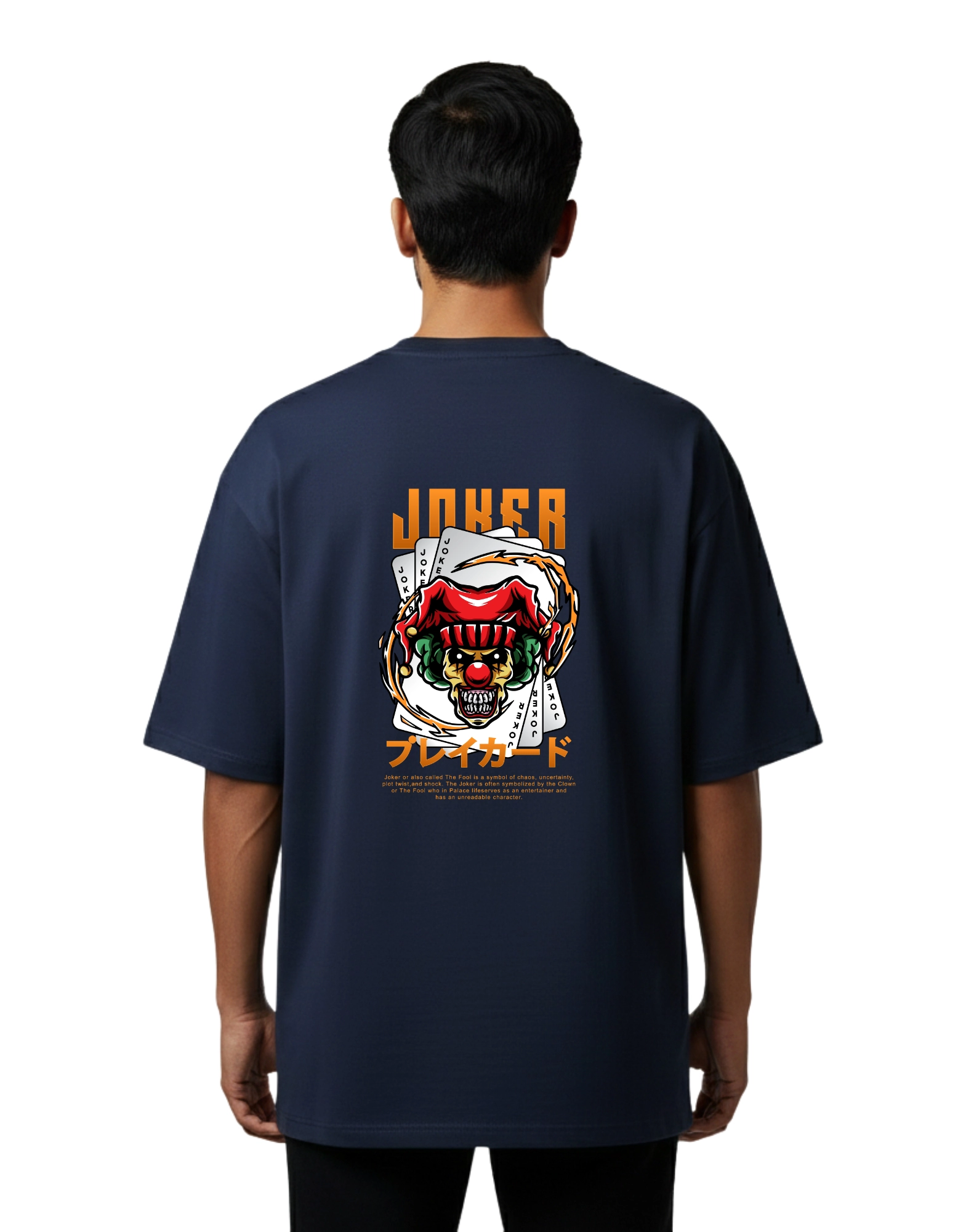 Joker Break Card Oversized Cotton French Terry T-Shirt 240 GSM Navy Blue