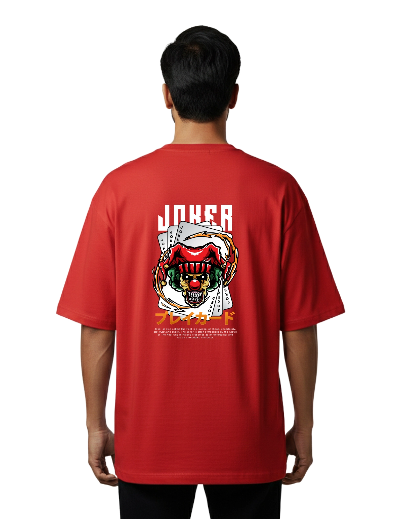 Joker Break Card Oversized Cotton French Terry T-Shirt 240 GSM Red