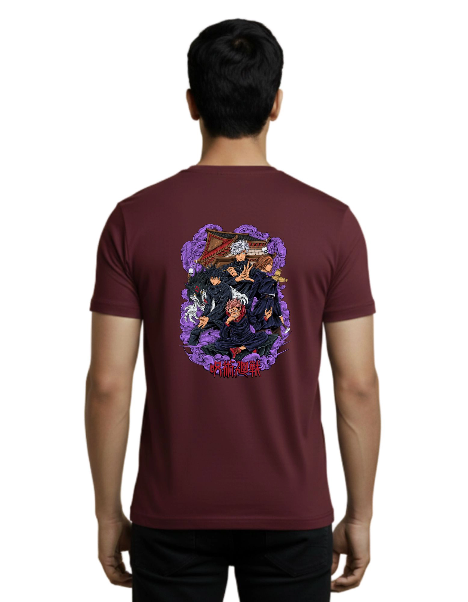 Jujutsu Kaisen Curse Energy Cotton Round Neck T-Shirt 180 GSM Maroon