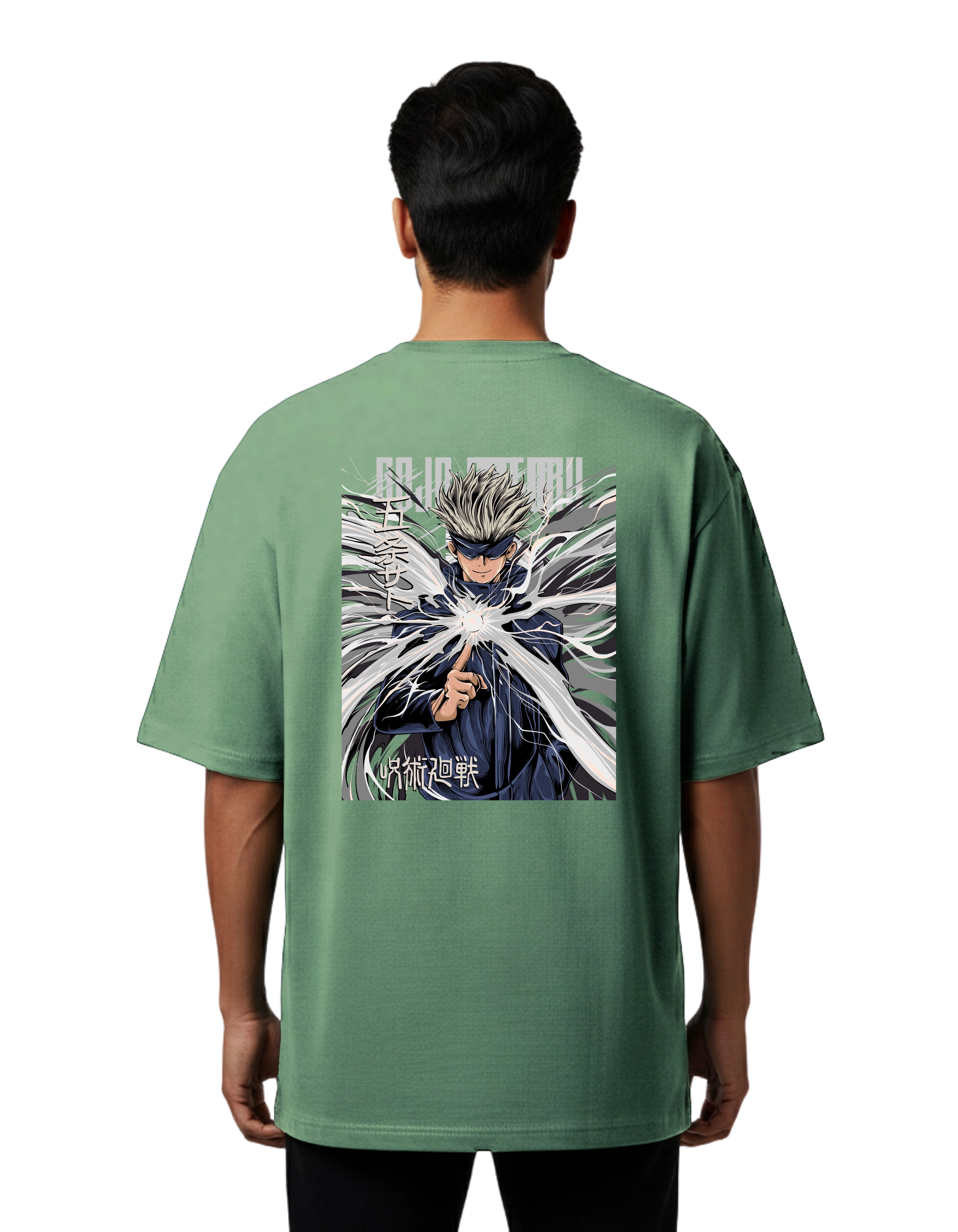 Jujutsu Kaisen Infinity Sorcerer Oversized Cotton French Terry T-Shirt 240 GSM D Green
