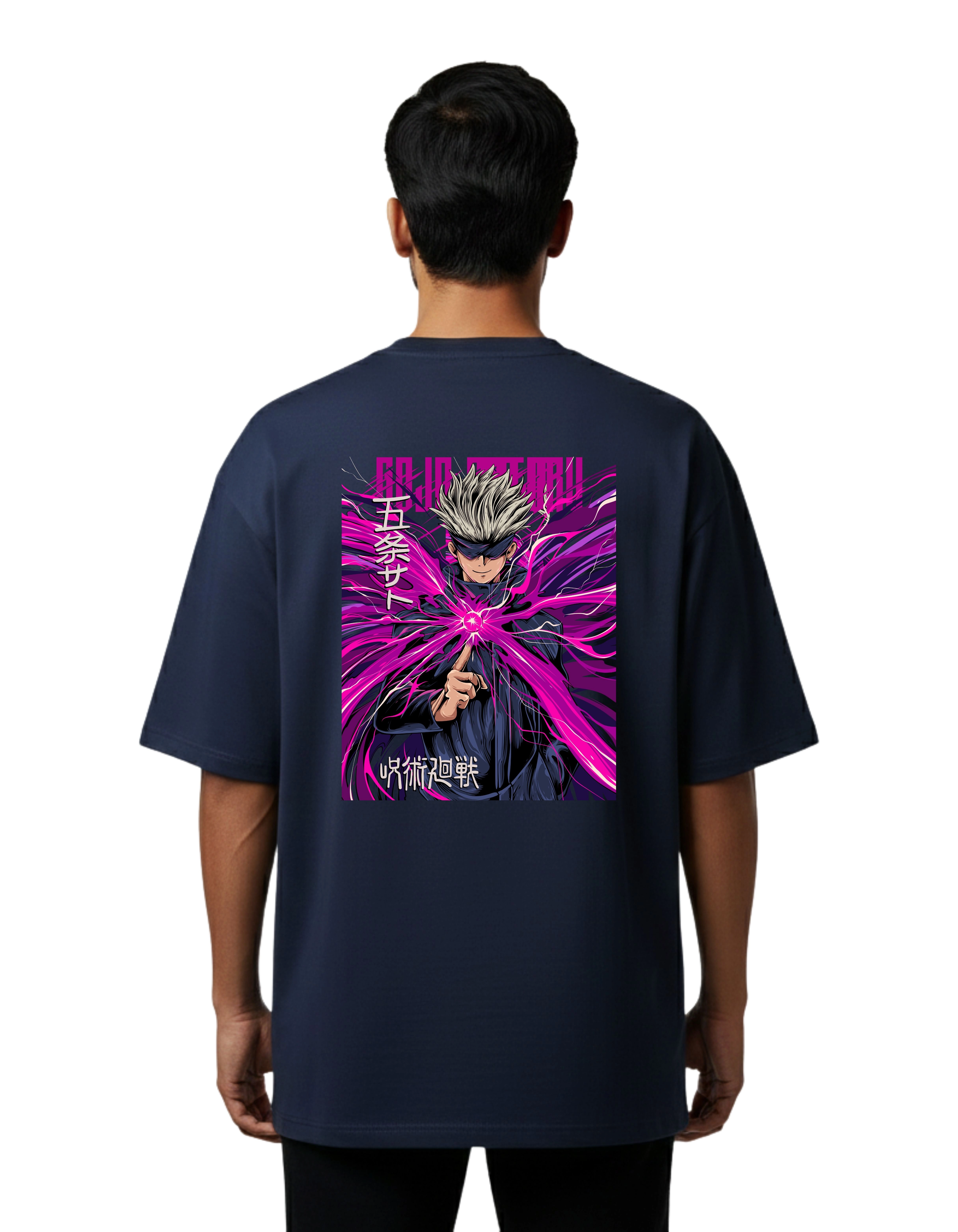 Jujutsu Kaisen Infinity Sorcerer Oversized Cotton French Terry T-Shirt 240 GSM Navy Blue