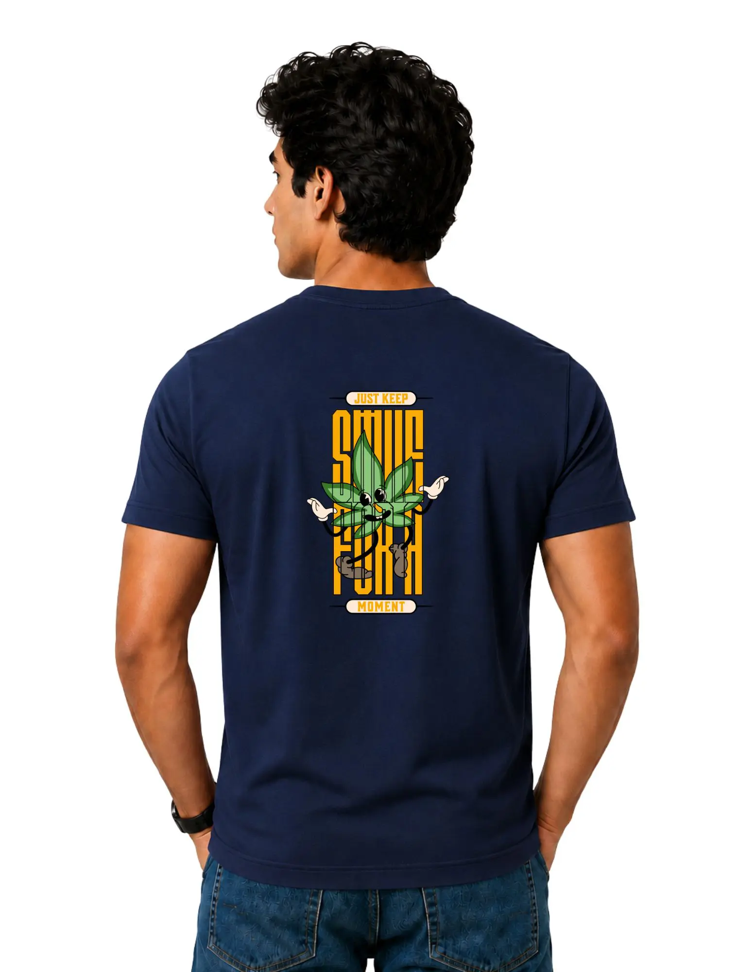 Just Keep Smile Cotton Round Neck T-Shirt 180 GSM Navy Blue