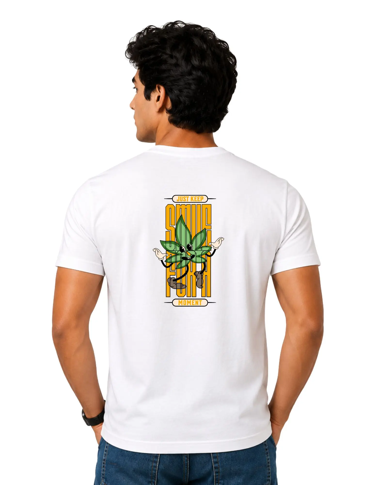 Just Keep Smile Cotton Round Neck T-Shirt 180 GSM White