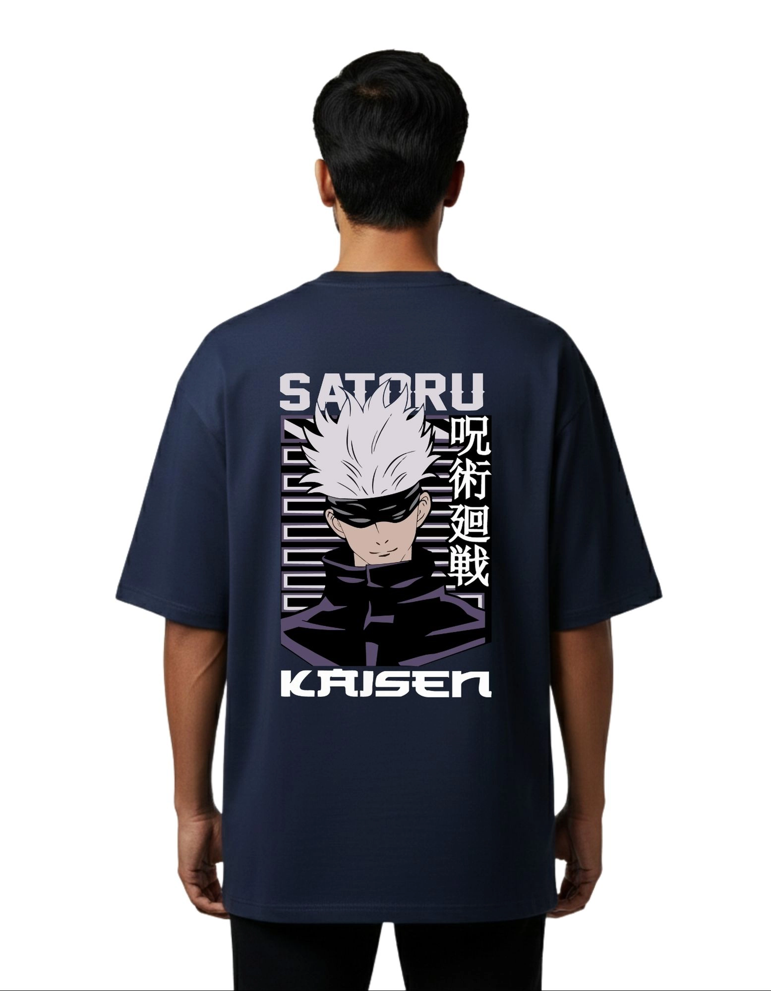 Kaisen Anime Oversized Cotton French Terry T-Shirt 240 GSM Navy Blue