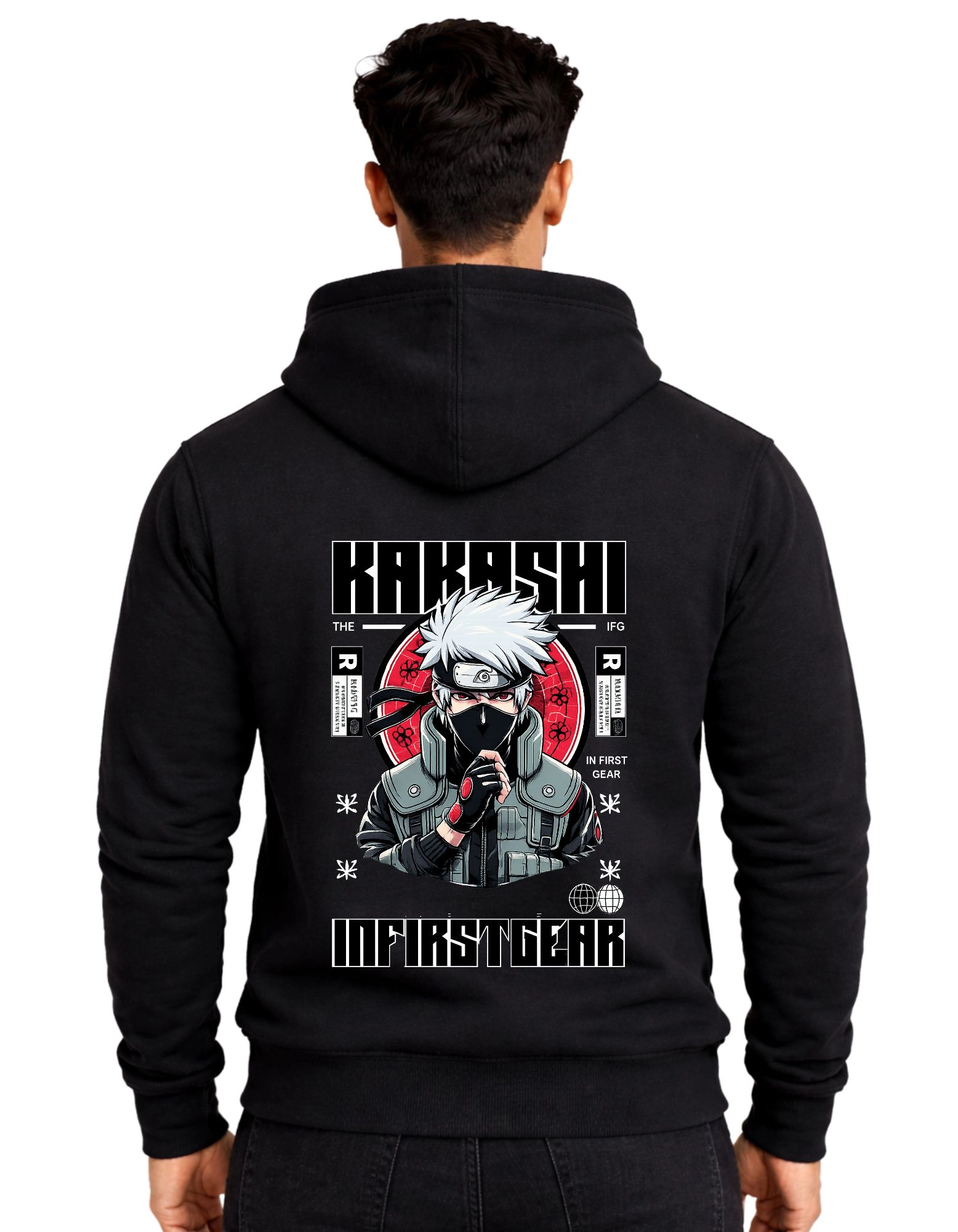 Kakashi Polycotton Hoodie Without Zipper 300 GSM Black