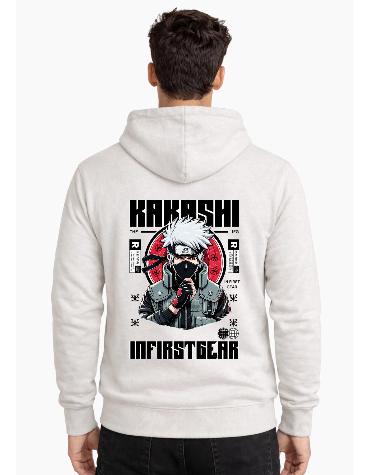 Kakashi Polycotton Hoodie Without Zipper 300 GSM Half White
