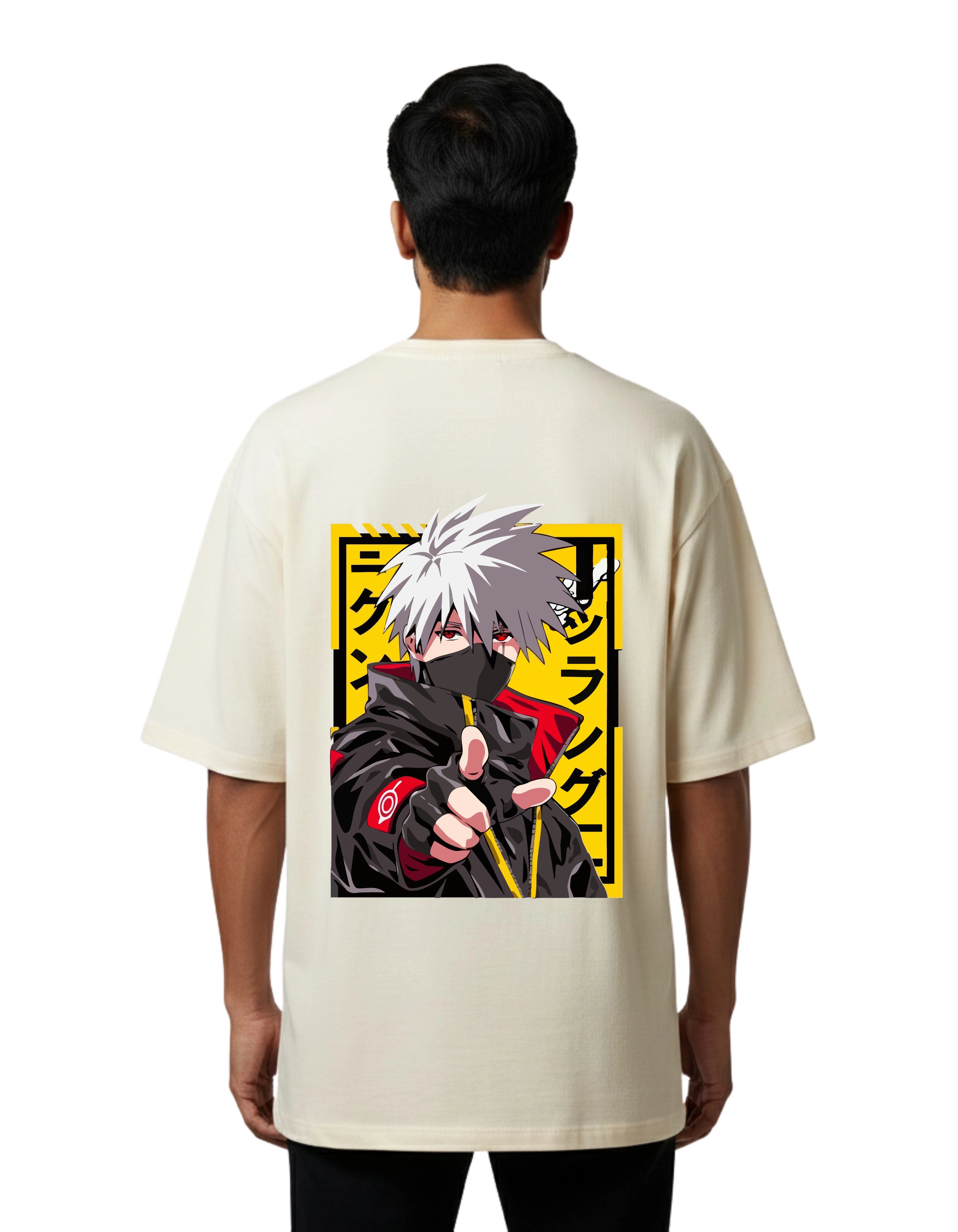 Kakashi Anime Graphic Oversize Cotton French Terry T-Shirt 240 GSM Beige