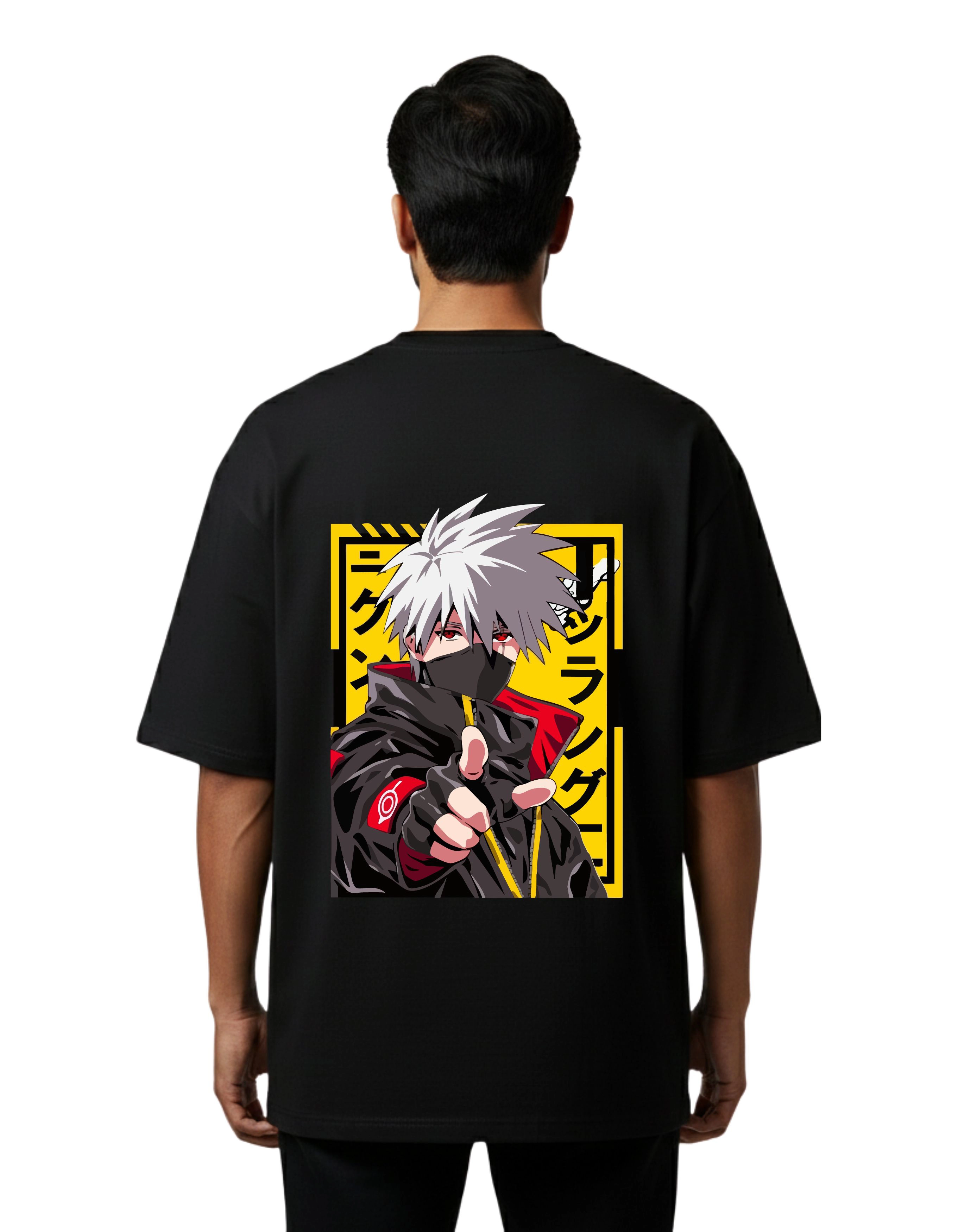 Kakashi Anime Graphic Oversize Cotton French Terry T-Shirt 240 GSM Black