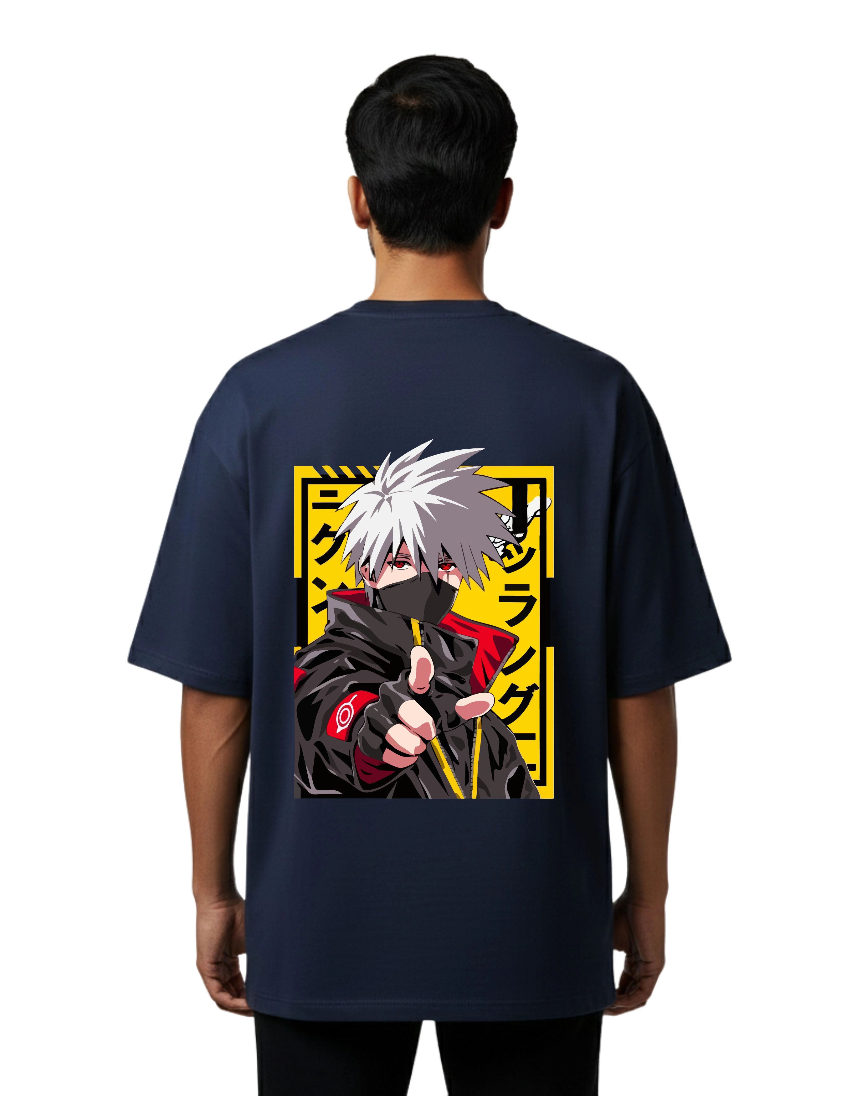 Kakashi Anime Graphic Oversize Cotton French Terry T-Shirt 240 GSM Navy Blue