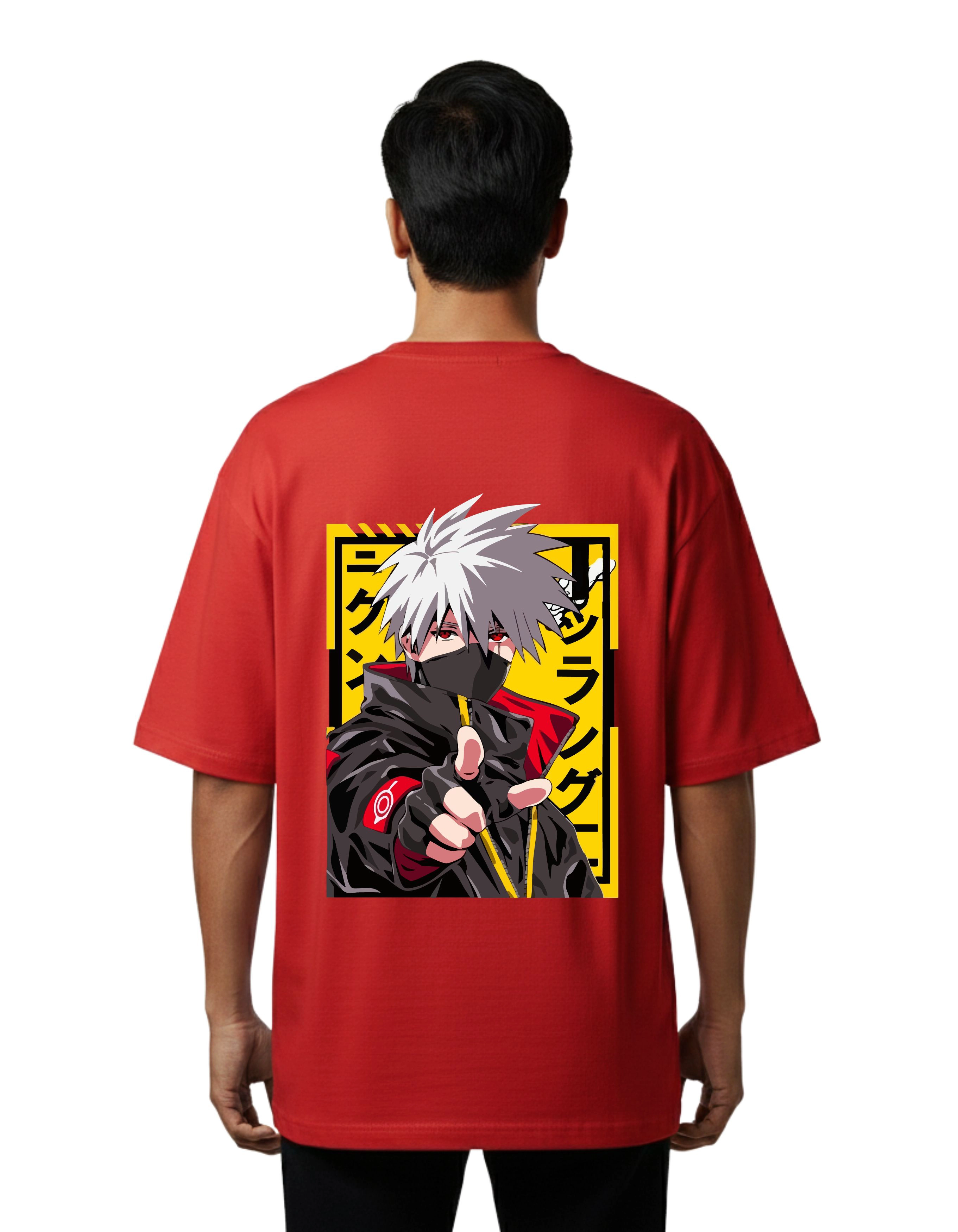 Kakashi Anime Graphic Oversize Cotton French Terry T-Shirt 240 GSM Red