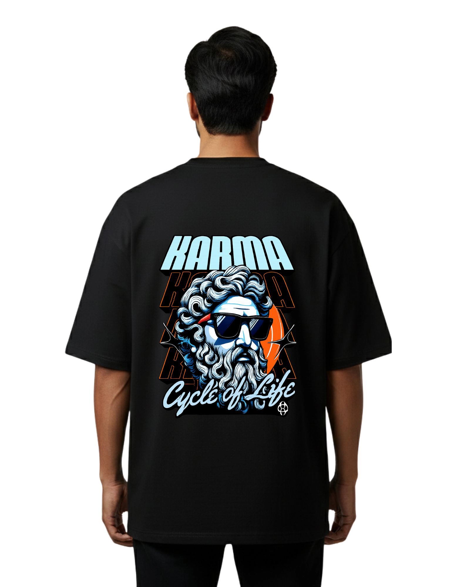 Karma Cycle of Life Oversized Cotton French Terry T-Shirt 240 GSM Black