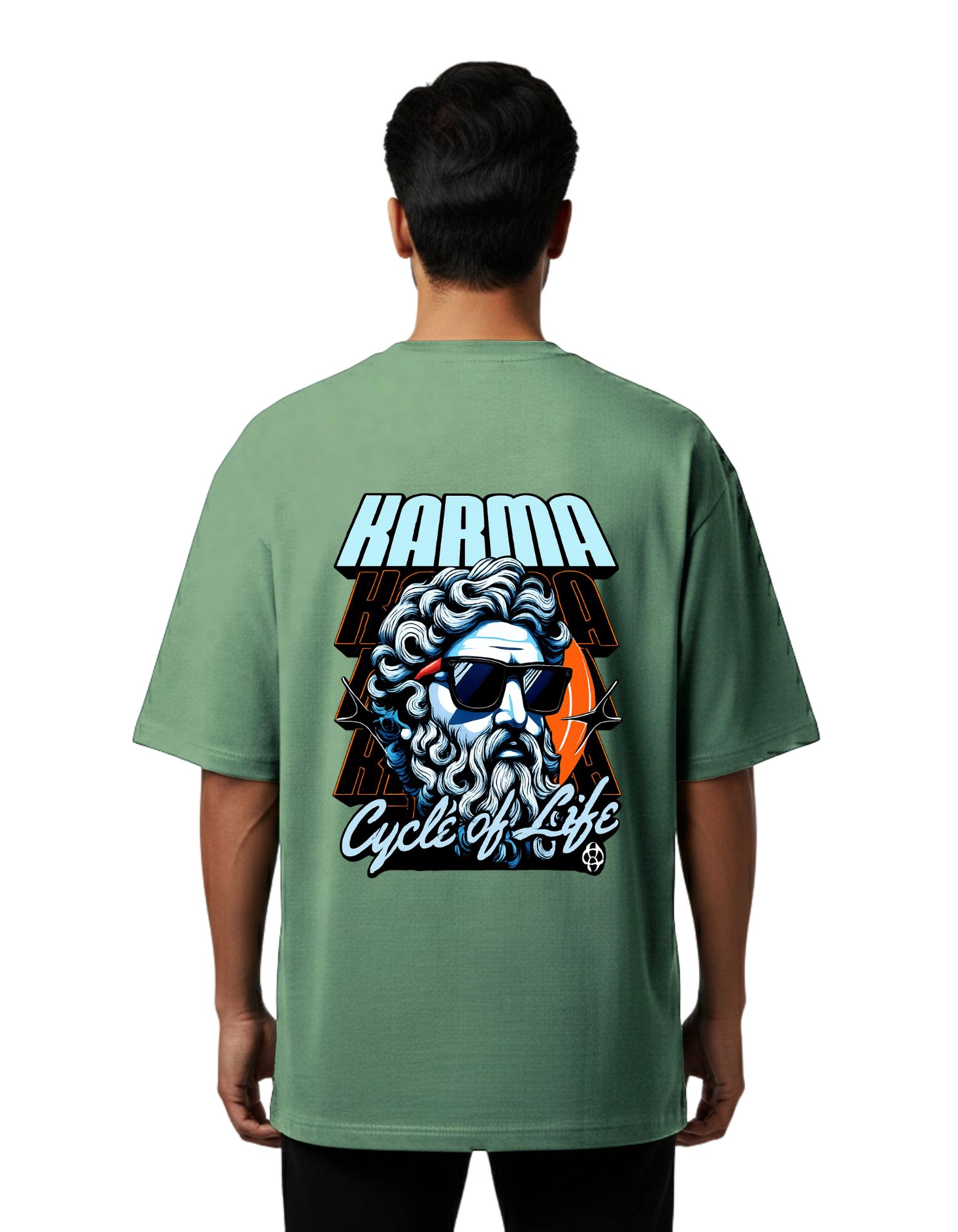 Karma Cycle of Life Oversized Cotton French Terry T-Shirt 240 GSM D Green