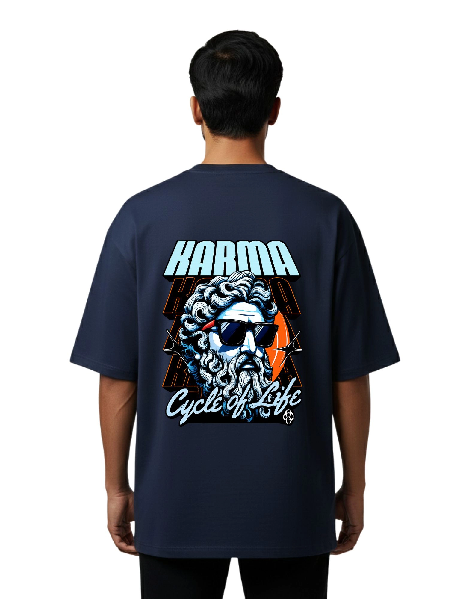 Karma Cycle of Life Oversized Cotton French Terry T-Shirt 240 GSM Navy Blue
