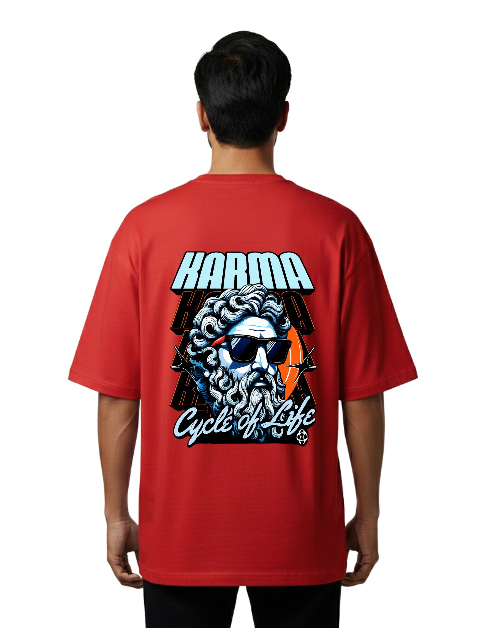 Karma Cycle of Life Oversized Cotton French Terry T-Shirt 240 GSM Red